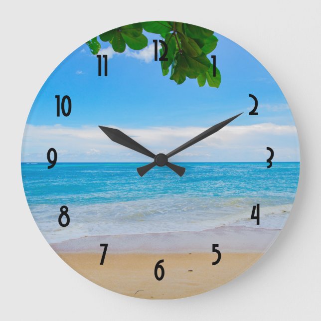 Tropical Beach Sun Sand and Sea Large Clock (Front)