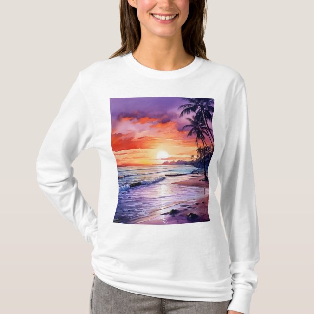 Tropical Beach Sunset #1 Women's Long Sleeve Tee (Front)