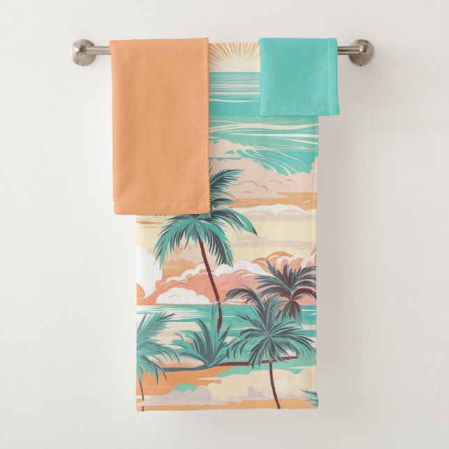 Tropical Beach Sunset Bath Towel Set (Insitu)