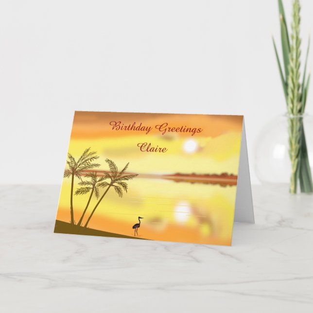 Tropical Beach sunset birthday, add name front Card (Front)
