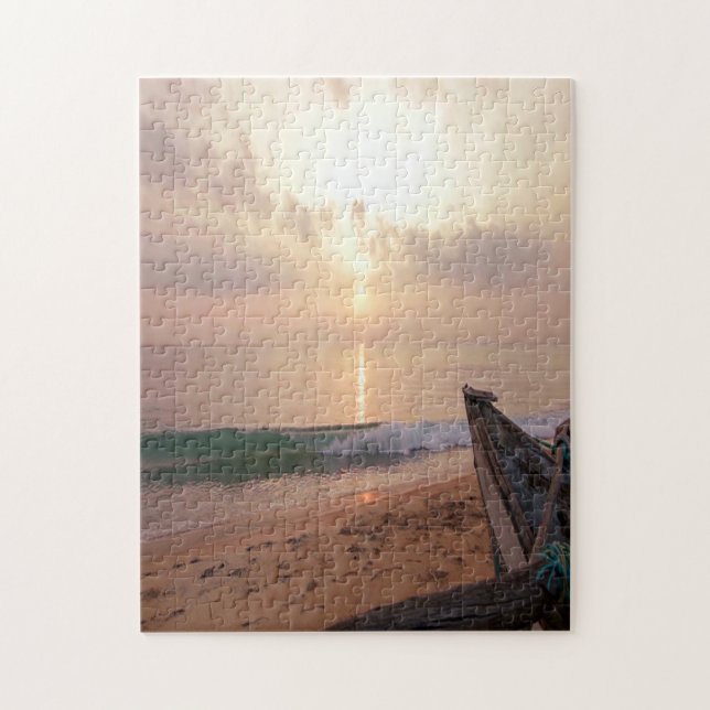Tropical Beach Sunset Boat Jigsaw Puzzle (Vertical)