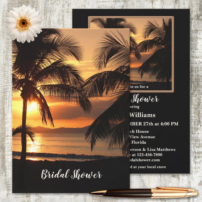 Tropical Beach Sunset Bridal Shower Invitation (Creator Uploaded)