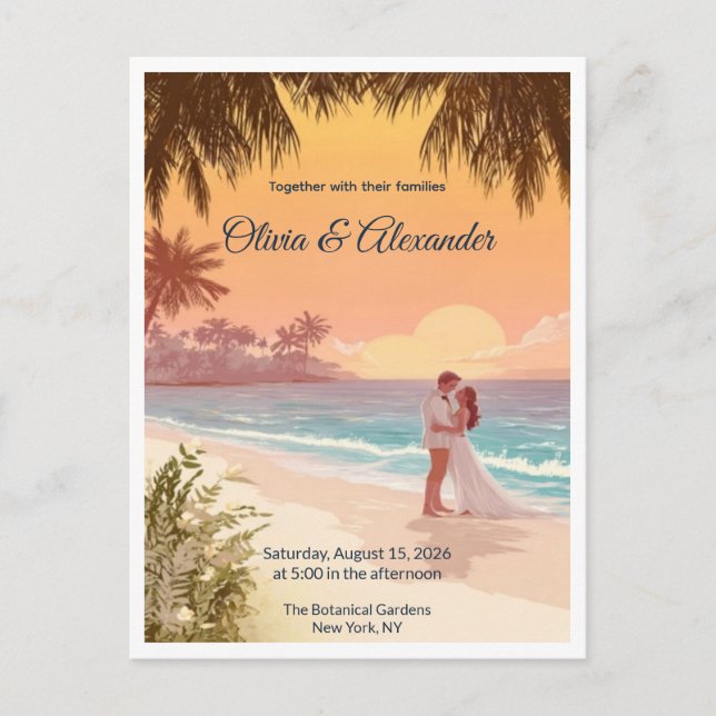 Tropical Beach Sunset Destination Wedding Postcard (Front)