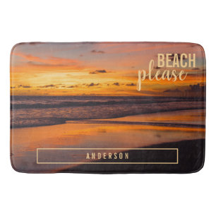 Tropical Beach Sunset Orange Yellow Bath Mat