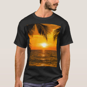 Tropical Beach Sunset Palm Illustration T-Shirt