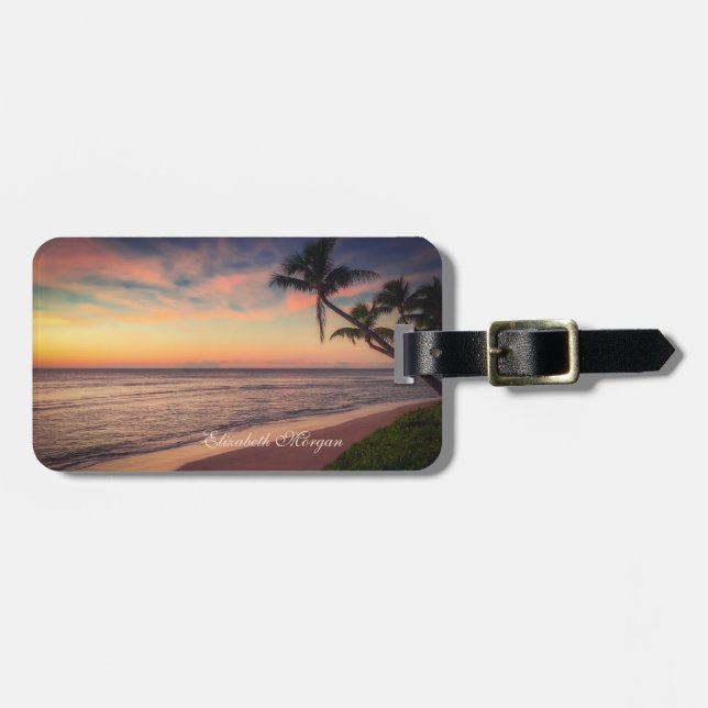 Tropical Beach,Sunset, Palm Luggage Tag (Front Horizontal)