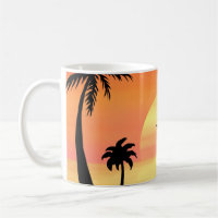 Tropical Beach Sunset Palm Tree Silhouette Art