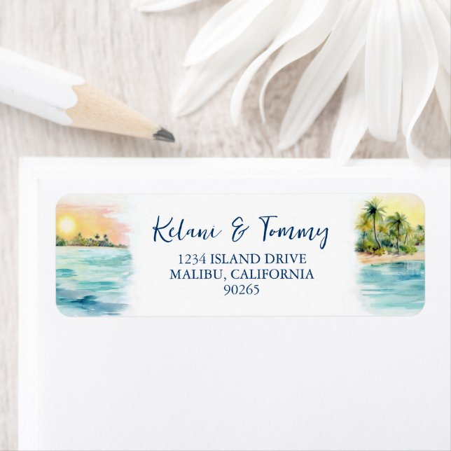 Tropical Beach Sunset & Palm Tree Wedding Address (Insitu)