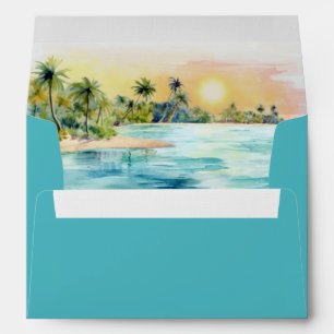 Tropical Beach Sunset & Palm Tree Wedding Envelope
