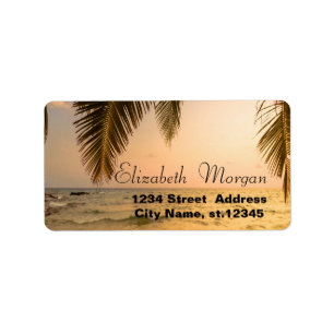 Tropical Beach,Sunset,Palms Label