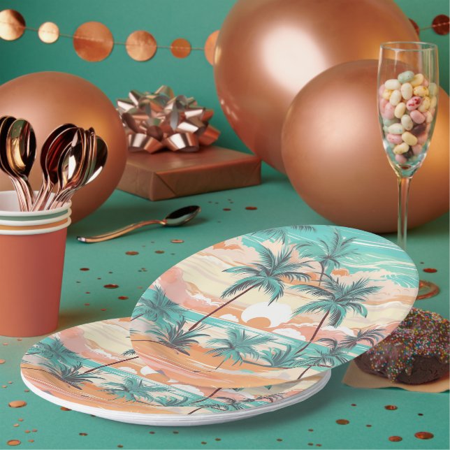 Tropical Beach Sunset Paper Plate (Multi)
