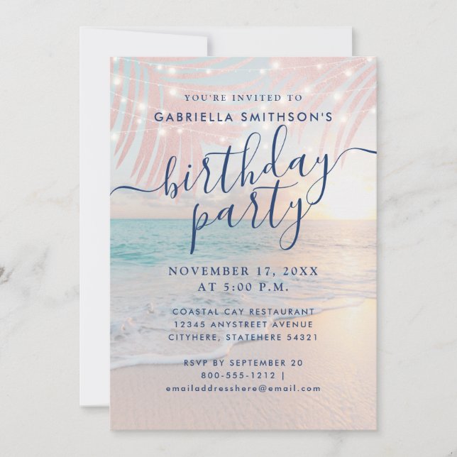 Tropical Beach Sunset Pastel Birthday Party  Invitation (Front)