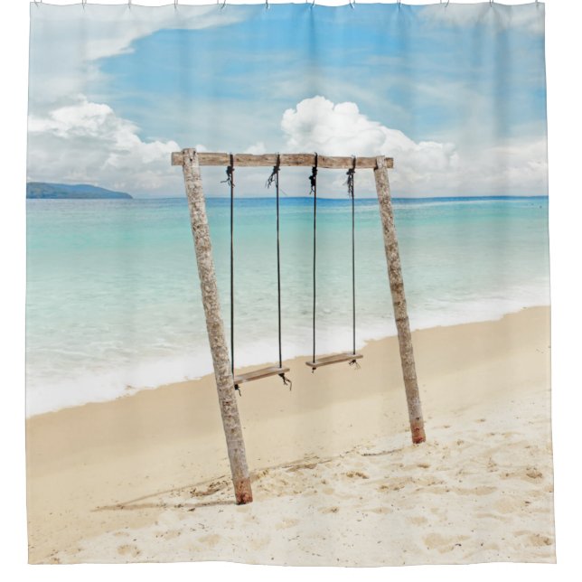 Tropical Beach Sunset Photo Sand Waves Seaside Shower Curtain (Front)