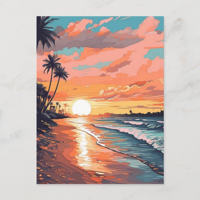 Tropical Beach Sunset Postcard (Front)
