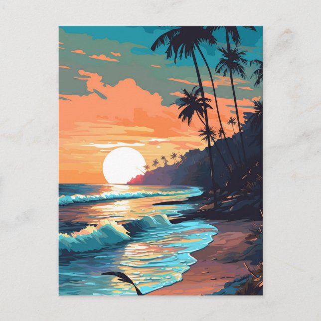 Tropical Beach Sunset Postcard (Front)