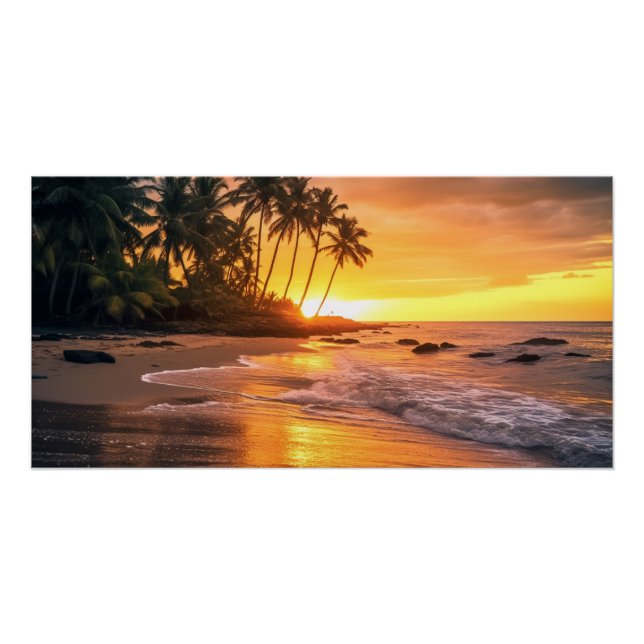 Tropical Beach Sunset Poster (Front)