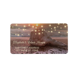 Tropical Beach Sunset Seashell String Lights Label