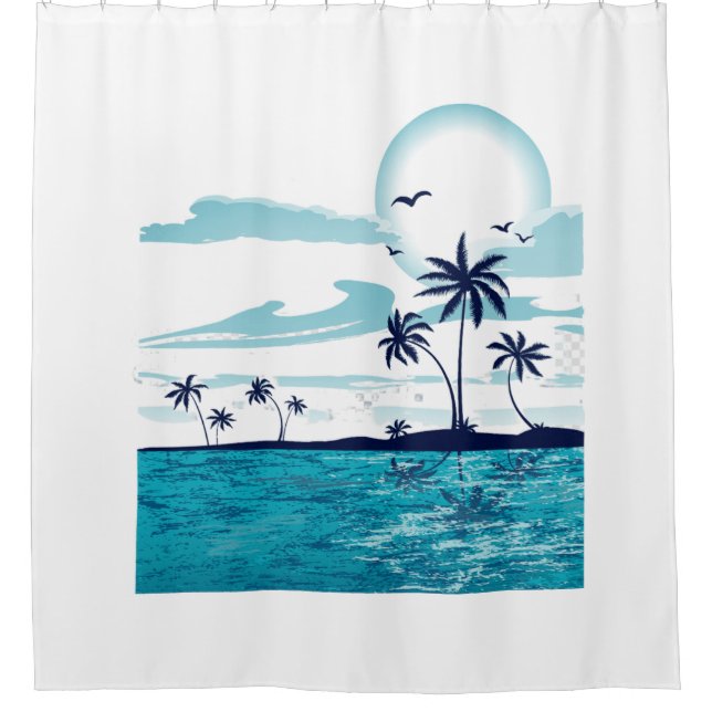 Tropical Beach Sunset Shower Curtain - Serene Ocea (Front)