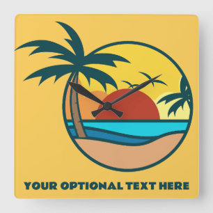 Tropical Beach Sunset Square Wall Clock