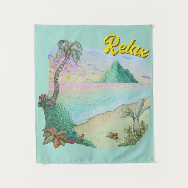 Tropical beach sunset tapestry (Front)