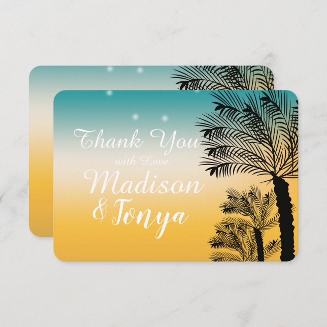 Tropical Beach Sunset THANK YOU Wedding Invitation (Front/Back)