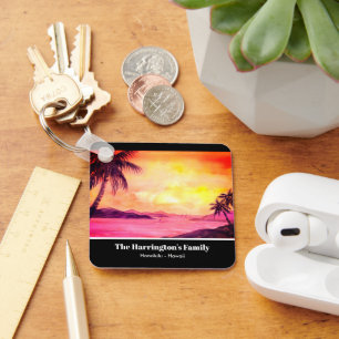 Tropical Beach Sunset Watercolor Farida Greenfield Key Ring