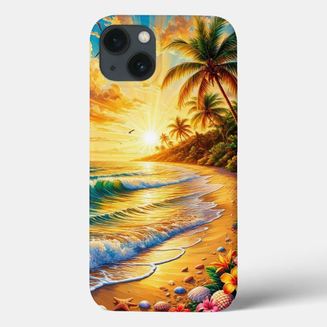 Tropical Beach Sunset With Palm Trees Case-Mate iPhone Case (Back)