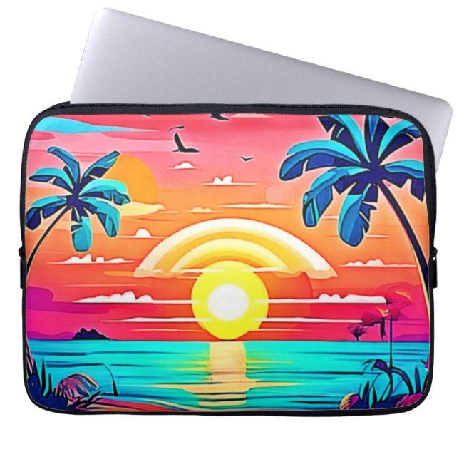 Tropical Beach Sunset with Rainbow Laptop Sleeve (Front)