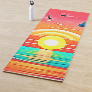 Tropical Beach Sunset with Rainbow Yoga Mat