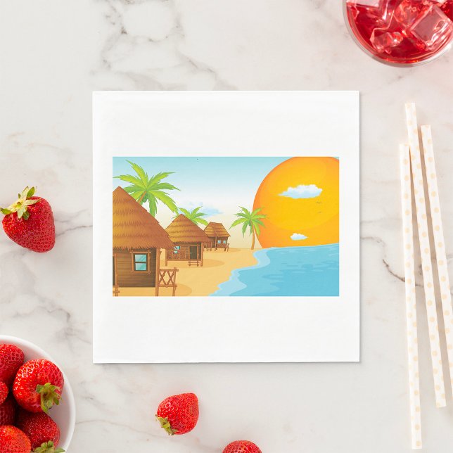 Tropical Beach Sunset with Thatched Huts  Napkin (Creator Uploaded)