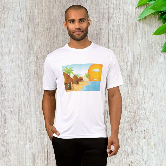 Tropical Beach Sunset with Thatched Huts  T-Shirt (Creator Uploaded)
