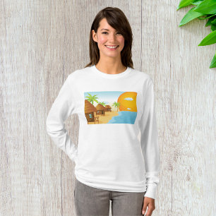 Tropical Beach Sunset with Thatched Huts  T-Shirt