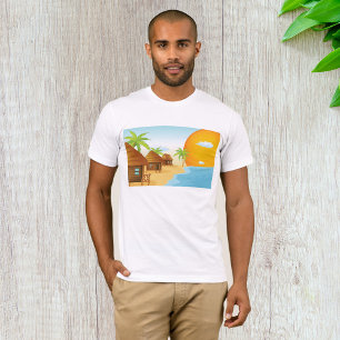 Tropical Beach Sunset with Thatched Huts T-Shirt