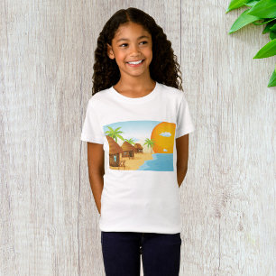 Tropical Beach Sunset with Thatched Huts  T-Shirt