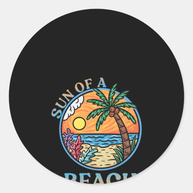 Tropical Beach Surf Shop Beach Surfer Vacation Classic Round Sticker (Front)