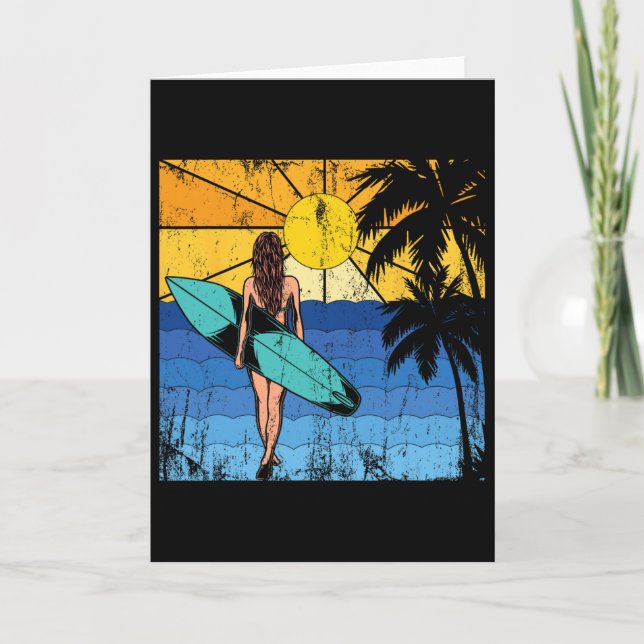 Tropical Beach Surf Sunset Surfboard Surfer Ocean  Card (Front)