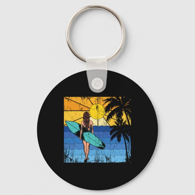 Tropical Beach Surf Sunset Surfboard Surfer Ocean  Key Ring (Front)