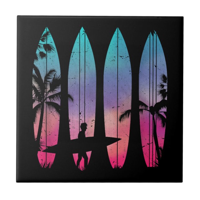 Tropical Beach Surf Surfboard Surfing Surfer Ocean Tile (Front)