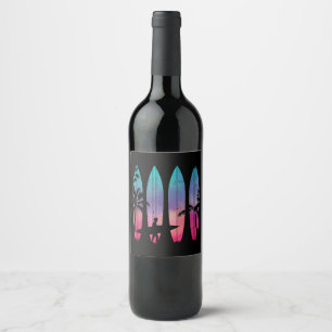 Tropical Beach Surf Surfboard Surfing Surfer Ocean Wine Label