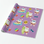 Tropical Beach Surfing Santa Cute Christmas  Wrapping Paper<br><div class="desc">This design may be personalised by choosing the Edit Design option. You may also transfer onto other items. Contact me at colorflowcreations@gmail.com or use the chat option at the top of the page if you wish to have this design on another product or need assistance with this design. See more...</div>