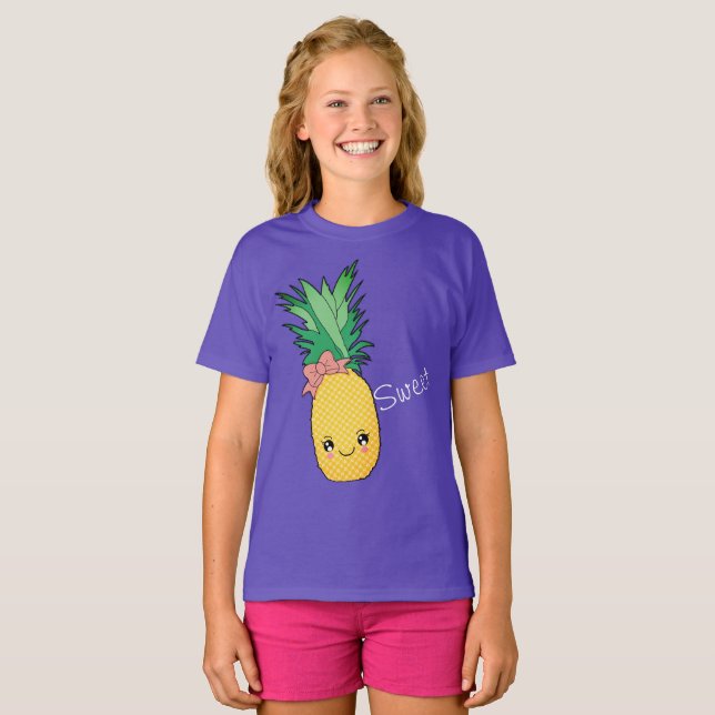 Tropical Beach Sweet Fruit Pineapple Kawaii Face T-Shirt (Front Full)