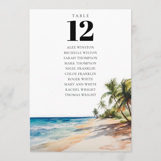 Tropical Beach Table Number Seating Chart (Front)