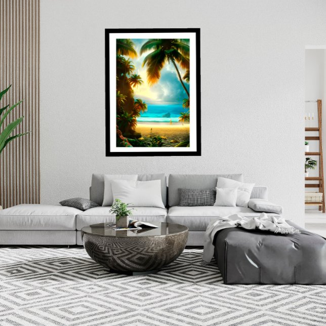 Tropical Beach teal water palm trees beautiful Poster (Creator Uploaded)