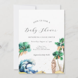 Tropical Beach Theme Baby Shower Invitation Unisex
