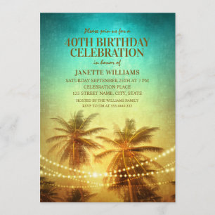Tropical Beach Themed 40th Birthday Party Hawaiian Invitation