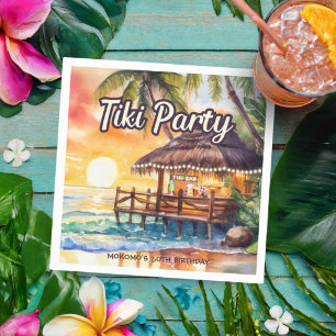 Tropical Beach Tiki Birthday Party Cocktail Napkin