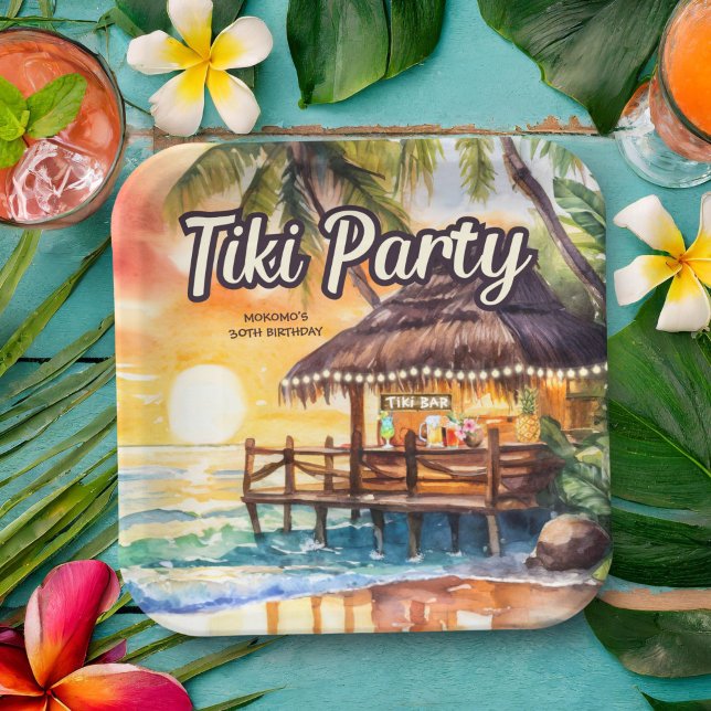 Tropical Beach Tiki Party Birthday Paper Plate (Creator Uploaded)
