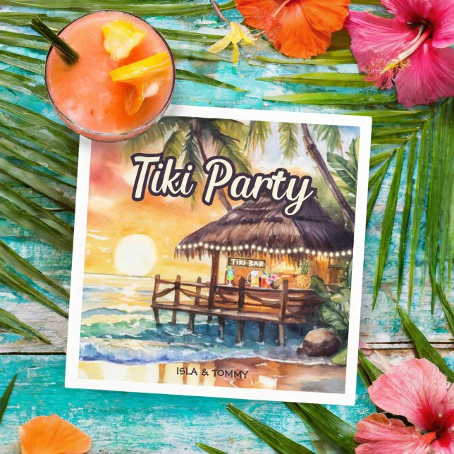 Tropical Beach Tiki Party Cocktail Napkin (Creator Uploaded)