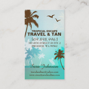 Tropical Beach Travel & Tan Business Card Blue