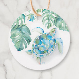 Tropical Beach Turquoise Sea Turtle Watercolor Favour Tags